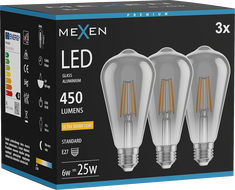 Mexen Vintis 3x LED filament izzó E27, ST64, 6W, Meleg - 2200K, 450 lm, füstszínű - L152-E27-0622-70x03