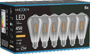 Mexen Vintis 6x Bec LED cu filament E27, ST64, 6W, Caldă - 2200K, 450 lm, fumuriu - L152-E27-0622-70x06