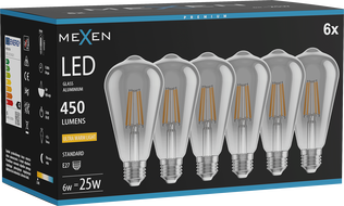 Mexen Vintis 6x Filament LED izzó E27, ST64, 6W, Meleg - 2200K, 450 lm, füstszínű - L152-E27-0622-70x06