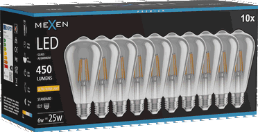 Mexen Vintis 10x Bec LED cu filament E27, ST64, 6W, Caldă - 2200K, 450 lm, fumuriu - L152-E27-0622-70x10