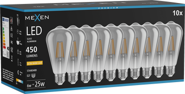 Mexen Vintis 10x LED filament izzó E27, ST64, 6W, Meleg - 2200K, 450 lm, füst - L152-E27-0622-70x10