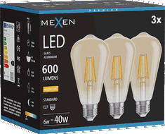 Mexen Vintis 3x Bec LED filament E27, ST64, 6W, Cald - 2700K, 600 lm, chihlimbar - L152-E27-0627-50x03