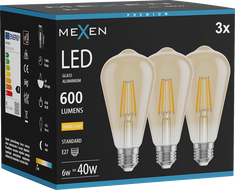 Mexen Vintis 3x LED filament izzó E27, ST64, 6W, Meleg - 2700K, 600 lm, borostyán - L152-E27-0627-50x03