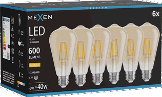 Mexen Vintis 6x Bec LED cu filament E27, ST64, 6W, Cald - 2700K, 600 lm, chihlimbar - L152-E27-0627-50x06