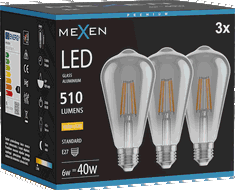 Mexen Vintis 3x Bec filament LED E27, ST64, 6W, Caldă - 2700K, 510 lm, fum. - L152-E27-0627-70x03