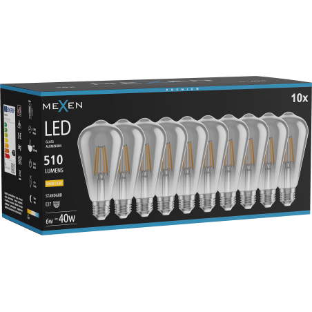 Mexen Vintis 10x Bec LED filament E27, ST64, 6W, Cald - 2700K, 510 lm, fumuriu - L152-E27-0627-70x10