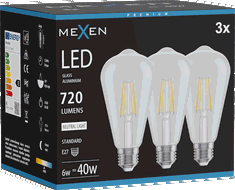 Mexen Vintis 3x Bec cu filament LED E27, ST64, 6W, Neutru - 4000K, 720 lm, clar - L152-E27-0640-00x03