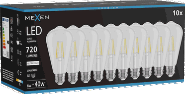 Mexen Vintis 10x Bec LED filament E27, ST64, 6W, Neutru - 4000K, 720 lm, transparent - L152-E27-0640-00x10