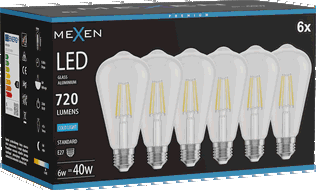 Mexen Vintis 6x Bec LED filament E27, ST64, 6W, Rece - 6500K, 720 lm, clar - L152-E27-0665-00x06