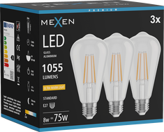 Mexen Vintis 3x LED filament izzó E27, ST64, 8W, Meleg - 2200K, 1055 lm, tiszta - L152-E27-0822-00x03