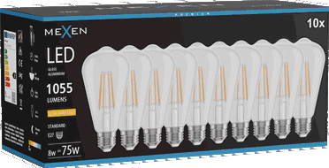 Mexen Vintis 10x Bec cu filament LED E27, ST64, 8W, Caldă - 2200K, 1055 lm, clar - L152-E27-0822-00x10