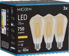 Mexen Vintis 3x Bec LED filament E27, ST64, 8W, Caldă - 2200K, 750 lm, chihlimbar - L152-E27-0822-50x03