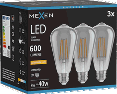 Mexen Vintis 3x Bec LED filament E27, ST64, 8W, Calda - 2200K, 600 lm, fumuriu - L152-E27-0822-70x03