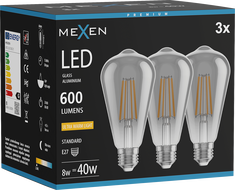 Mexen Vintis 3x LED filament izzó E27, ST64, 8W, Meleg - 2200K, 600 lm, füstös - L152-E27-0822-70x03