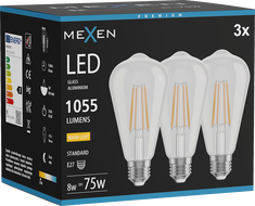 Mexen Vintis 3x LED filament izzó E27, ST64, 8W, Meleg - 2700K, 1055 lm, átlátszó - L152-E27-0827-00x03