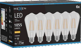 Mexen Vintis 6x Bec filament LED E27, ST64, 8W, Cald - 2700K, 1055 lm, clar - L152-E27-0827-00x06