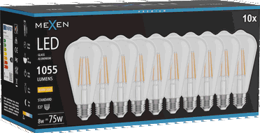 Mexen Vintis 10x Bec LED cu filament E27, ST64, 8W, Caldă - 2700K, 1055 lm, transparent - L152-E27-0827-00x10