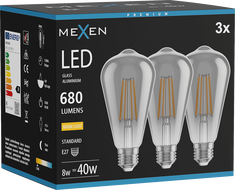 Mexen Vintis 3x LED filament izzó E27, ST64, 8W, Meleg - 2700K, 680 lm, füstszínű - L152-E27-0827-70x03