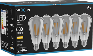 Mexen Vintis 6x Bec LED cu filament E27, ST64, 8W, Cald - 2700K, 680 lm, fumuriu - L152-E27-0827-70x06