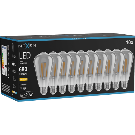 Mexen Vintis 10x Bec cu filament LED E27, ST64, 8W, Caldă - 2700K, 680 lm, fumurie - L152-E27-0827-70x10