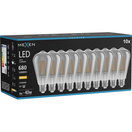 Mexen Vintis 10x LED filament izzó E27, ST64, 8W, Meleg - 2700K, 680 lm, füstös - L152-E27-0827-70x10