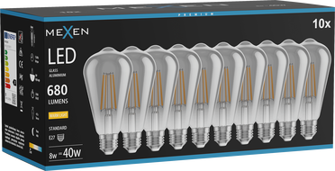 Mexen Vintis 10x LED filament izzó E27, ST64, 8W, Meleg - 2700K, 680 lm, füstös - L152-E27-0827-70x10