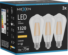 Mexen Vintis 3x LED izzószálas izzó E27, ST64, 10W, Meleg - 2200K, 1320 lm, átlátszó - L152-E27-1022-00x03