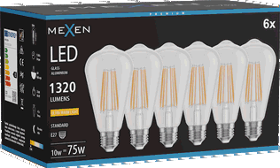 Mexen Vintis 6x Bec filament LED E27, ST64, 10W, Cald - 2200K, 1320 lm, transparent - L152-E27-1022-00x06