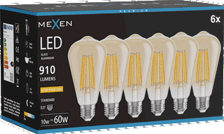 Mexen Vintis 6x Bec LED cu filament E27, ST64, 10W, Caldă - 2200K, 910 lm, chihlimbar - L152-E27-1022-50x06