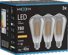 Mexen Vintis 3x Bec cu filament LED E27, ST64, 10W, Caldă - 2200K, 780 lm, fumuriu - L152-E27-1022-70x03
