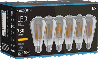 Mexen Vintis 6x Bec LED cu filament E27, ST64, 10W, Lumină Caldă - 2200K, 780 lm, fumuriu - L152-E27-1022-70x06