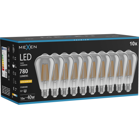 Mexen Vintis 10x Bec filament LED E27, ST64, 10W, Cald - 2200K, 780 lm, fumuriu - L152-E27-1022-70x10