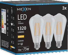 Mexen Vintis 3x Bec LED filament E27, ST64, 10W, Caldă - 2700K, 1320 lm, clar - L152-E27-1027-00x03