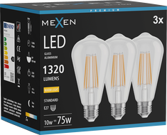 Mexen Vintis 3x LED filament izzó E27, ST64, 10W, Meleg - 2700K, 1320 lm, átlátszó - L152-E27-1027-00x03