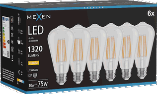 Mexen Vintis 6x Bec LED filament E27, ST64, 10W, Caldă - 2700K, 1320 lm, clar - L152-E27-1027-00x06