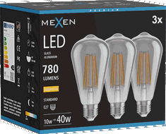 Mexen Vintis 3x Bec LED filament E27, ST64, 10W, Cald - 2700K, 780 lm, fumuriu - L152-E27-1027-70x03