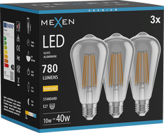 Mexen Vintis 3x LED filament izzó E27, ST64, 10W, Meleg - 2700K, 780 lm, füstszínű - L152-E27-1027-70x03