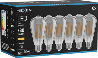 Mexen Vintis 6x Bec cu filament LED E27, ST64, 10W, Caldă - 2700K, 780 lm, fumuriu - L152-E27-1027-70x06