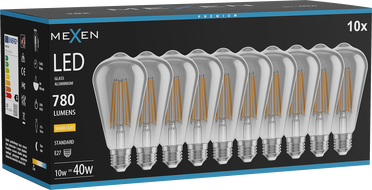 Mexen Vintis 10x LED filament izzó E27, ST64, 10W, Meleg - 2700K, 780 lm, füstös - L152-E27-1027-70x10
