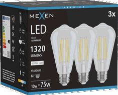 Mexen Vintis 3x Bec LED filament E27, ST64, 10W, Neutră - 4000K, 1320 lm, transparent - L152-E27-1040-00x03