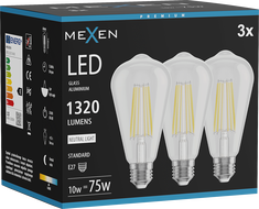 Mexen Vintis 3x Filament LED izzó E27, ST64, 10W, Semleges - 4000K, 1320 lm, átlátszó - L152-E27-1040-00x03