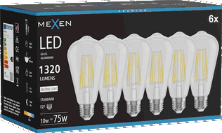 Mexen Vintis 6x Bec LED filament E27, ST64, 10W, Neutru - 4000K, 1320 lm, transparent - L152-E27-1040-00x06