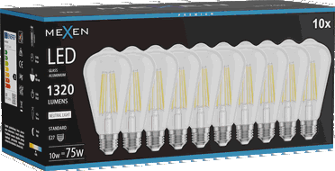 Mexen Vintis 10x Bec LED Filament E27, ST64, 10W, Neutră - 4000K, 1320 lm, clar - L152-E27-1040-00x10