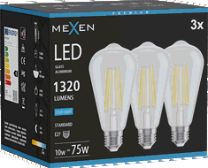 Mexen Vintis 3x Bec filament LED E27, ST64, 10W, Rece - 6500K, 1320 lm, clar - L152-E27-1040-00x03 - L152-E27-1065-00x03