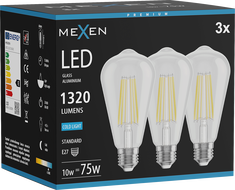Mexen Vintis 3x LED filament izzó E27, ST64, 10W, Hideg - 6500K, 1320 lm, tiszta - L152-E27-1040-00x03 - L152-E27-1065-00x03
