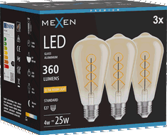 Mexen Vintis 3x Bec LED filament spirală E27, ST64, 4W, Cald - 2200K, 360 lm, chihlimbar - L162-E27-0422-50x03