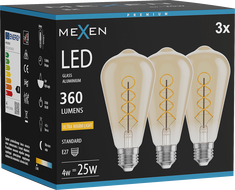 Mexen Vintis 3x LED spirál filament izzó E27, ST64, 4W, Meleg - 2200K, 360 lm, borostyán - L162-E27-0422-50x03
