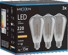 Mexen Vintis 3x Bec Filament Spirală LED E27, ST64, 4W, Caldă - 2200K, 220 lm, fumuriu - L162-E27-0422-70x03