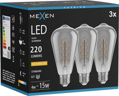 Mexen Vintis 3x LED E27 spirál filament izzó, ST64, 4W, Meleg - 2200K, 220 lm, füstös - L162-E27-0422-70x03