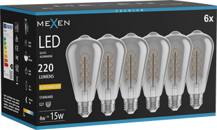 Mexen Vintis 6x LED spirálos filament izzó E27, ST64, 4W, Meleg - 2200K, 220 lm, füstszínű - L162-E27-0422-70x06